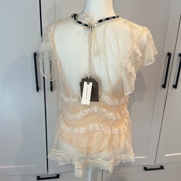 Forever That Girl Lacy Victorian Ruffled Tiered Sheer Blouse with Cami - Picture 5 of 11